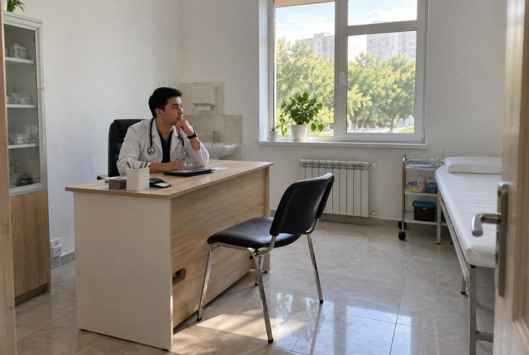 Yangi ochilgan klinikaning bo‘sh qabulxonasi